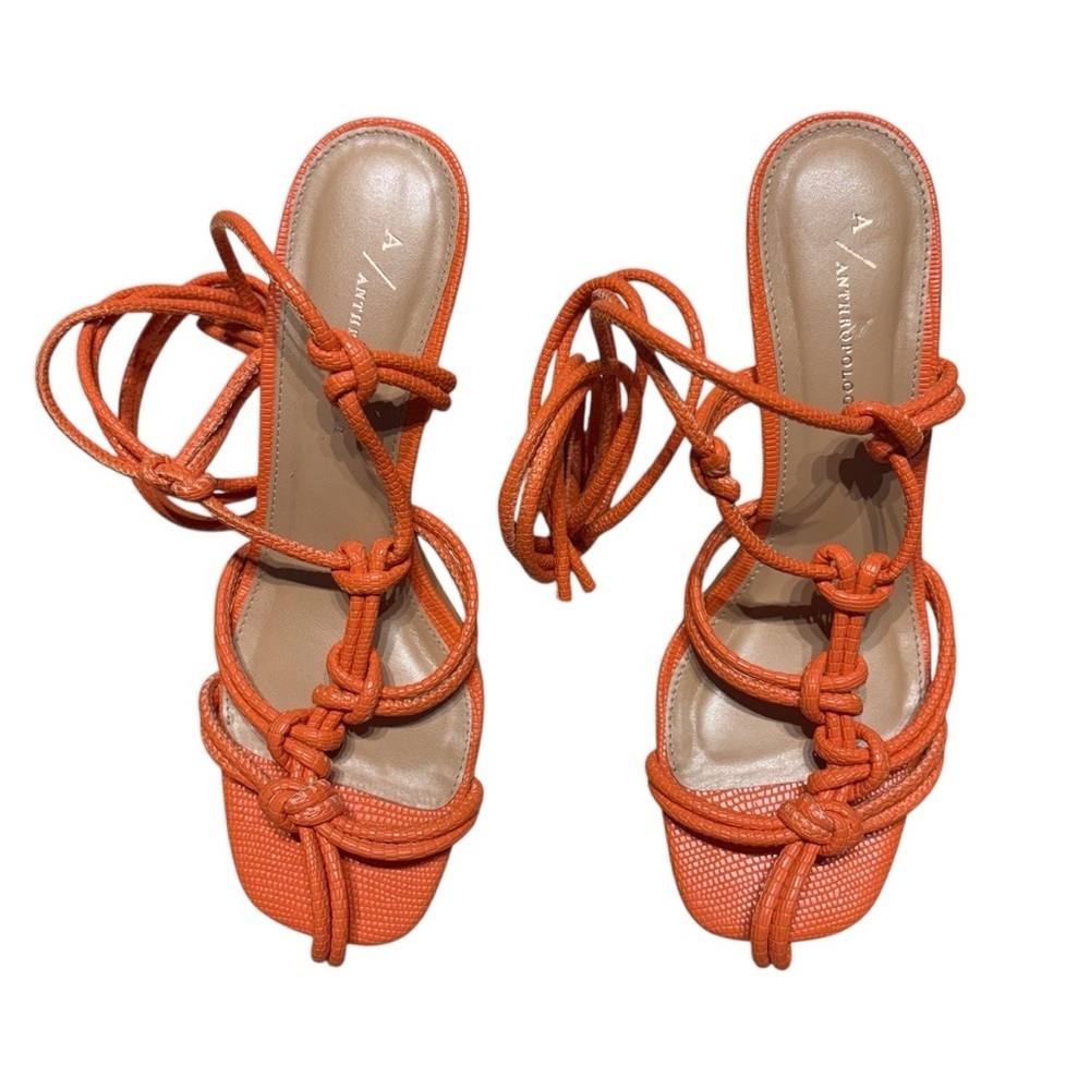 Anthropologie Strappy Heeled Sandals Orange Size 7 EUC - Picture 5 of 9